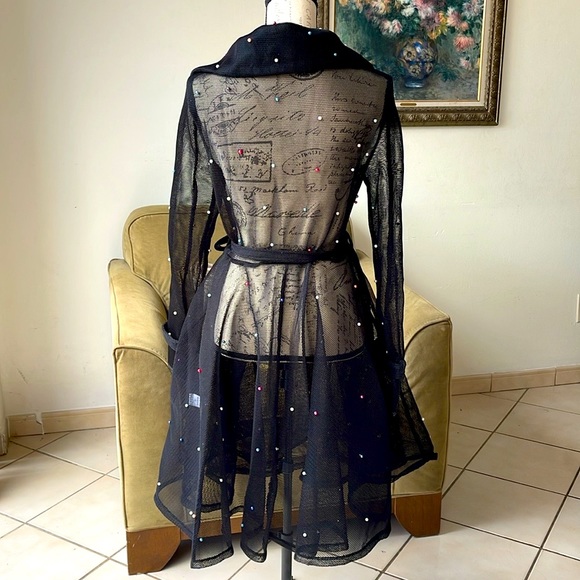 SETTLE DOWN | Women’s NWOT Black Mesh Trench-coat Dress Size M - Picture 3 of 8